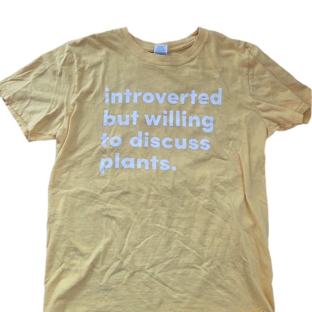 Vintage Introvert Plant Shirt | 100% Cotton Yellow Graphic Tee | Size Medium